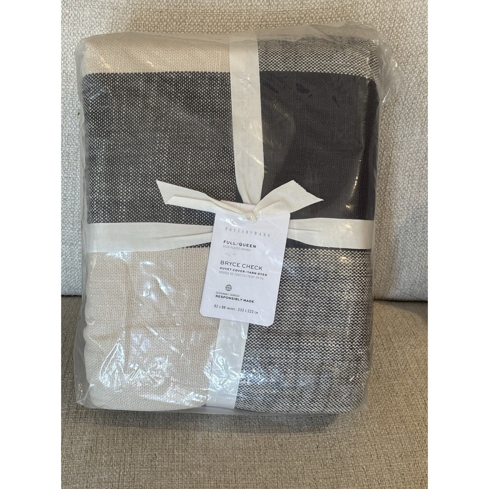 New Pottery Barn Bryce Buffalo Check Duvet Cover full queen Charcoal black lodge
